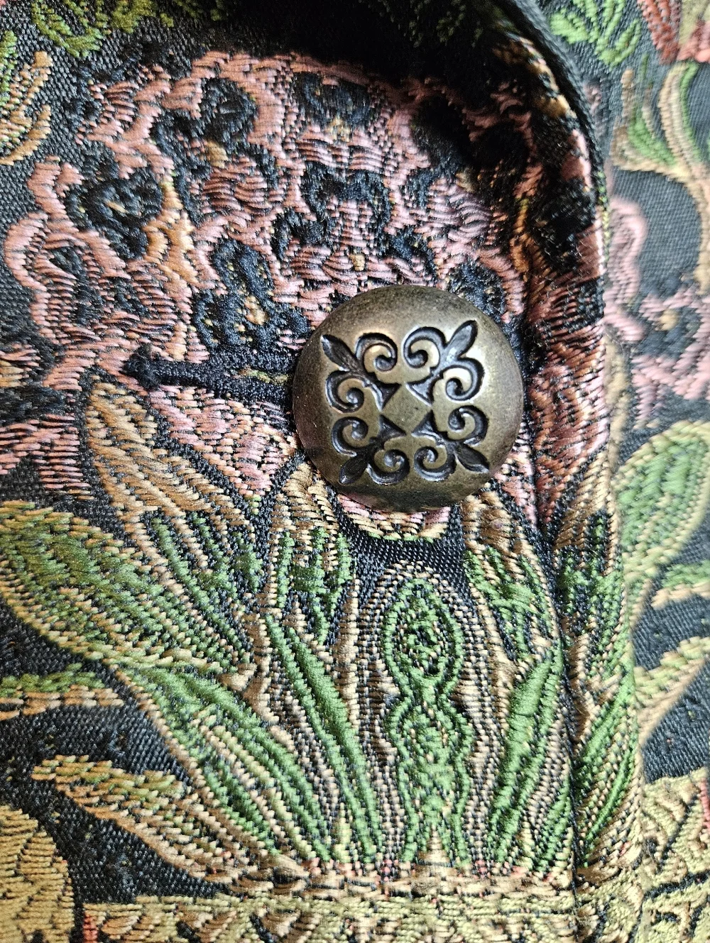 CAbi Blazer Size L Chenoise #704 Chinoiserie Floral Tapestry Jacquard Black Gold